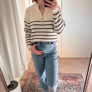 Striped Cream and Black Women's Sweater